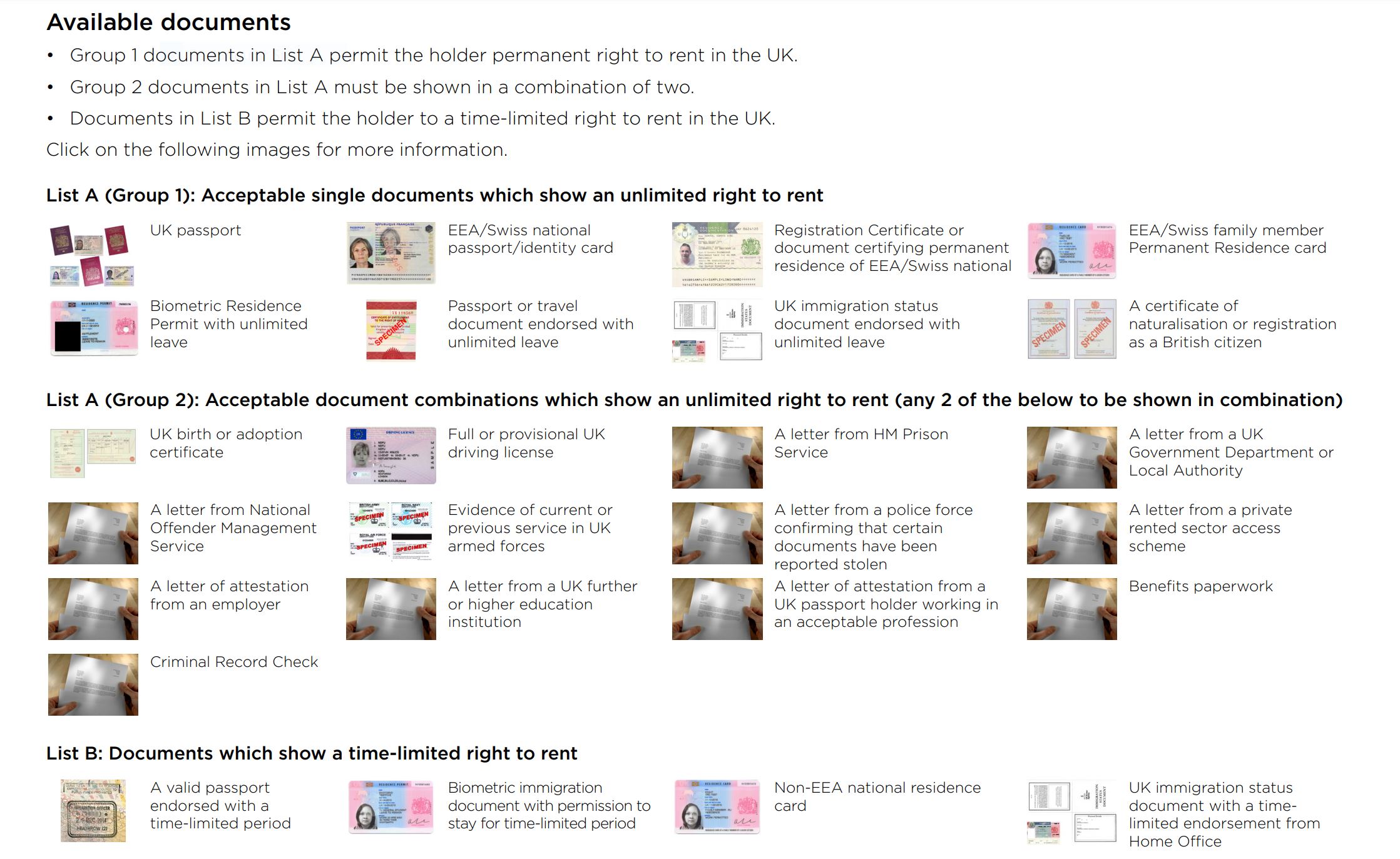 Right to rent dcouments
