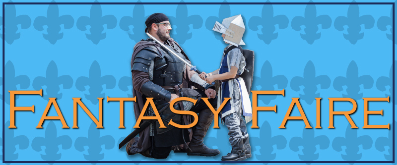 Fantasy Faire Event Web Banner Image, Characters dressed as Kings, Queens, Knights and Nymphs
