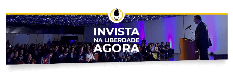 Invista na Liberdade Agora com fundo do discurso de Henry Maksoud Neto durante a LibertyCon Brasil 2017