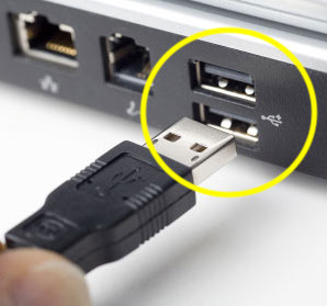 Image of USB port on laptop