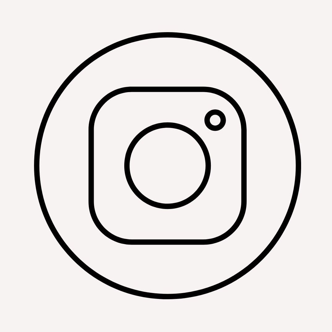 Image of the Instagram logo outlined in black and circled by a thin black circle.