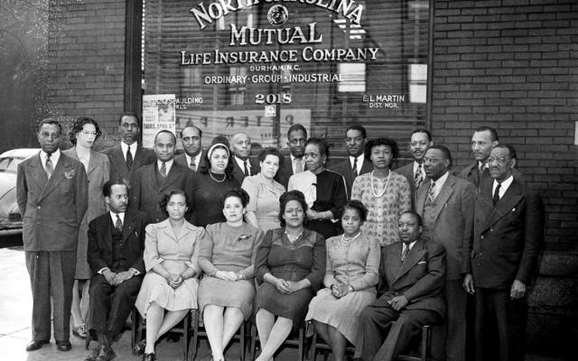 Black and white photos of group outside of North Caroline Mutual Life Insurance Company