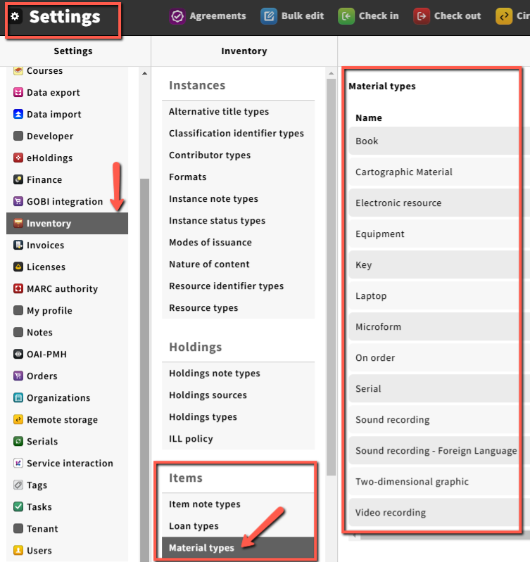 FOLIO Demo tenant - Material Types