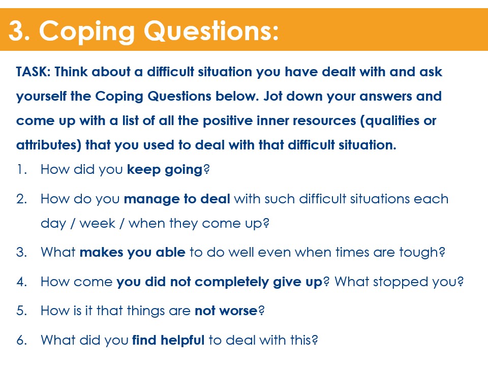 Solution Focused Coping Questions Examples slide