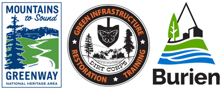 Logos of the Greenway Trust, Burien PaRCS, Dirt Corps, and Pacific Education Institute