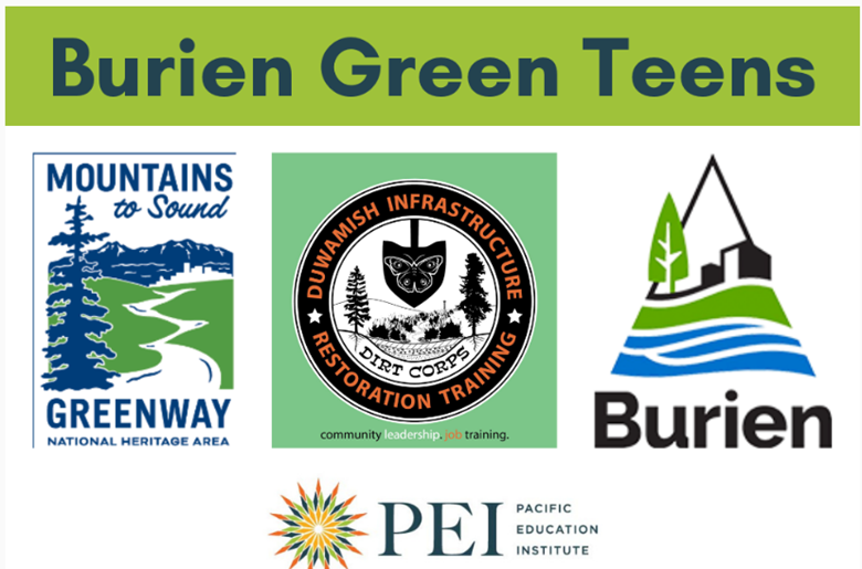 Logos of the Greenway Trust, Burien PaRCS, Dirt Corps, and Pacific Education Institute