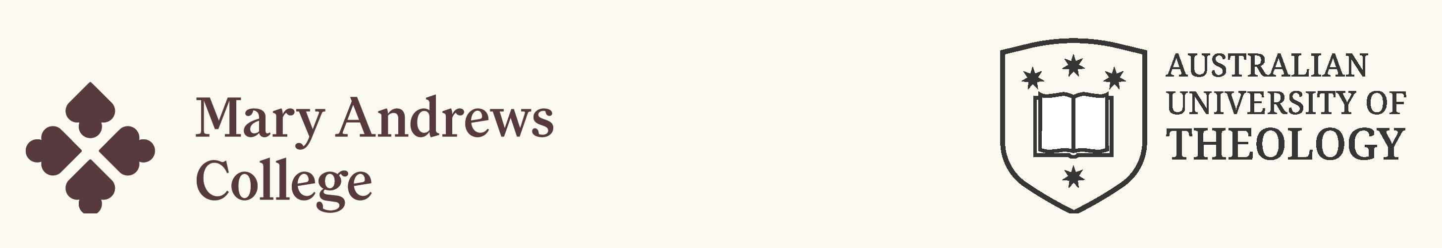 Mary Andrews College logo on the left side and Australian University of Theology logo on the right side