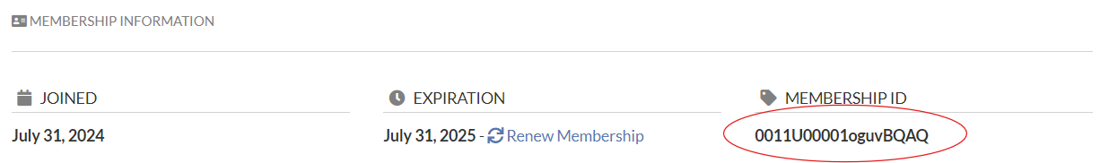 Membership Information > Membership ID