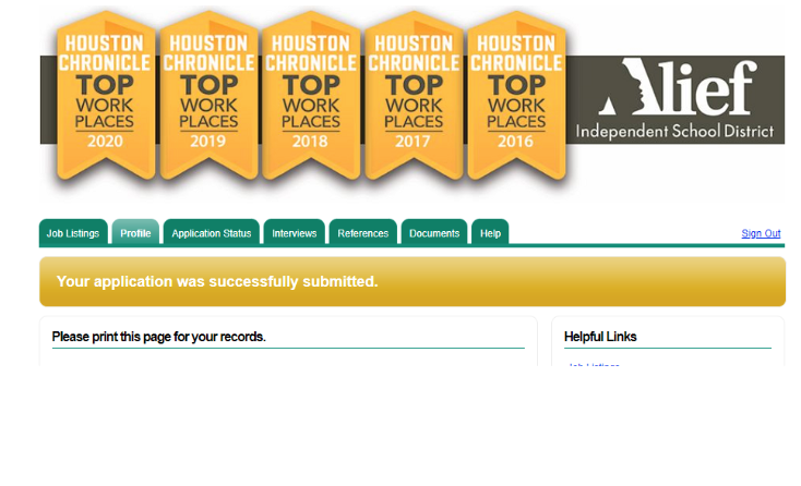 Alief Application Confirmation