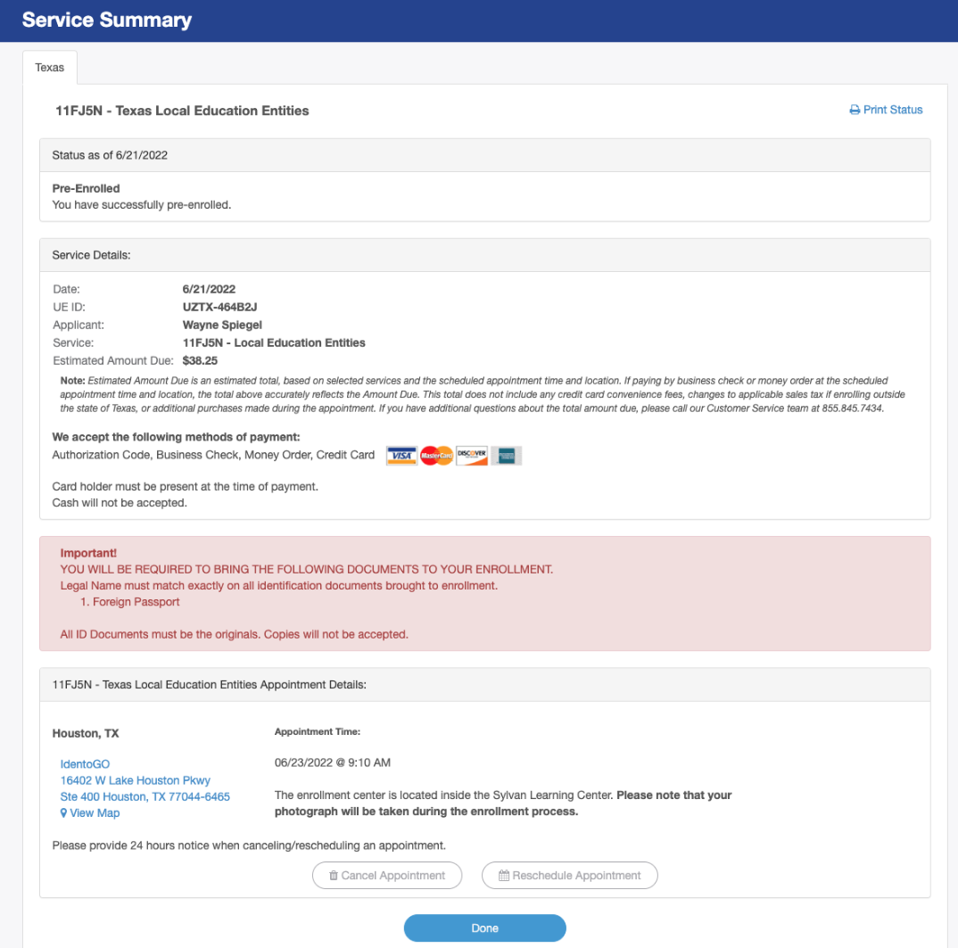 Appointment Confirmation Example