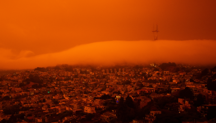 San Francisco glowing orange from wildfire