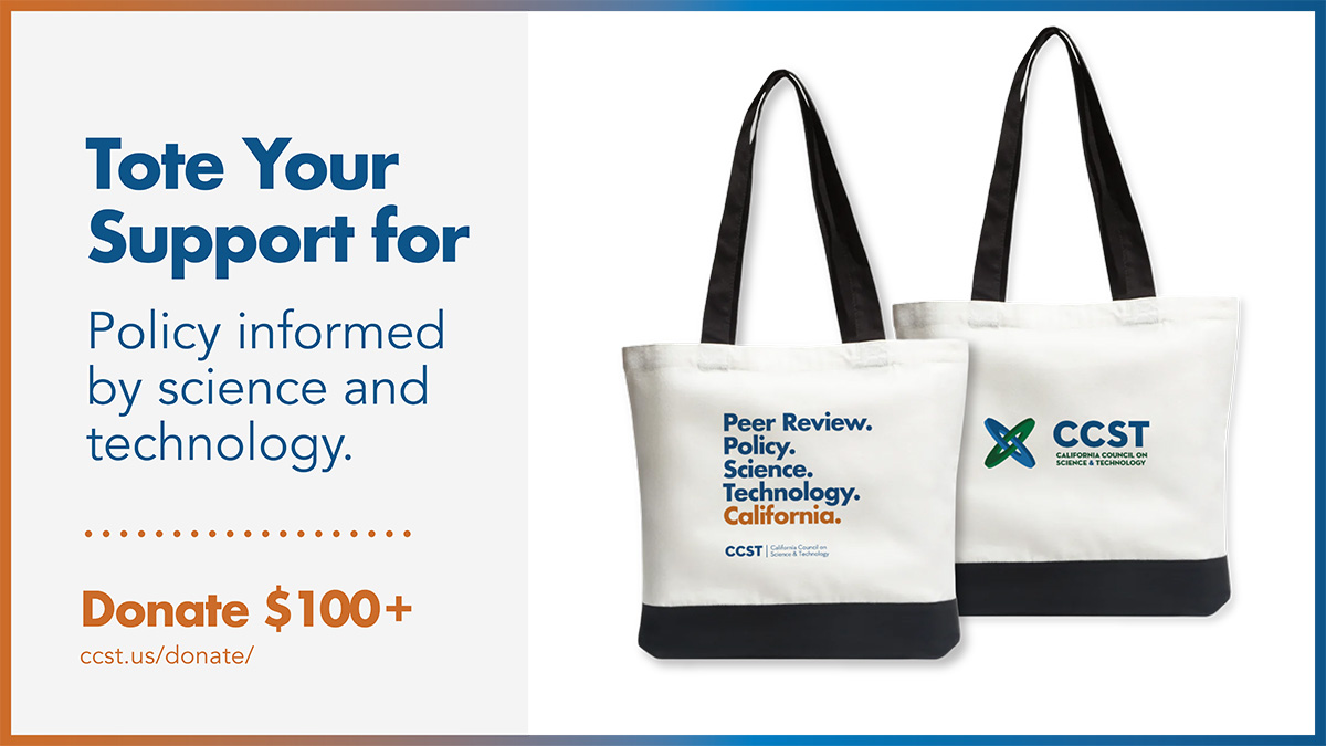 Image of a tote bag with a tagline "Tote Your Support for CCST"