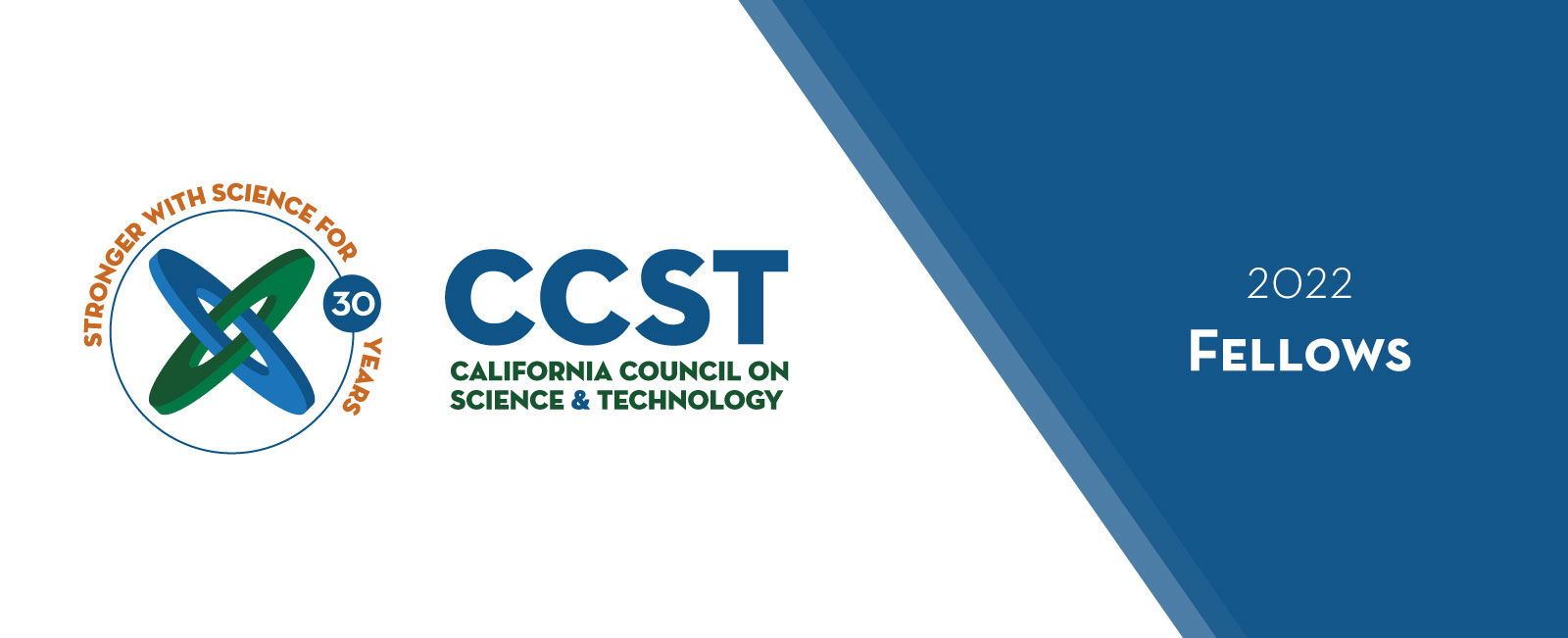 Banner with CCST logo on white background and 2022 Fellows on blue background