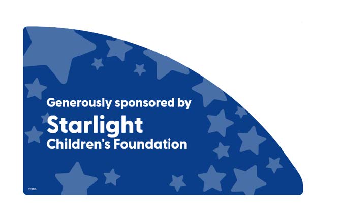 Starlight blue decal with text saying "Generously sponsored by Starlight Children's Foundation""