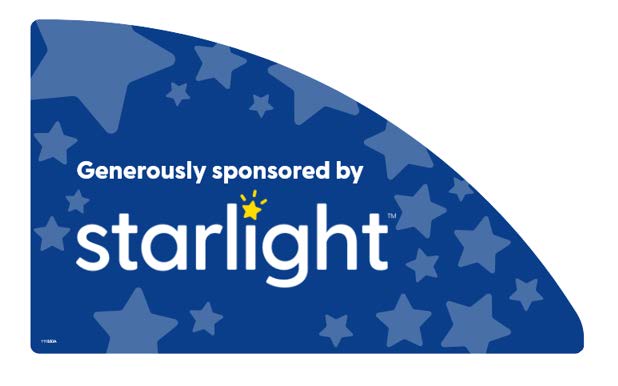 Starlight blue decal with text saying "Generously sponsored by" following by the Starlight logoon"