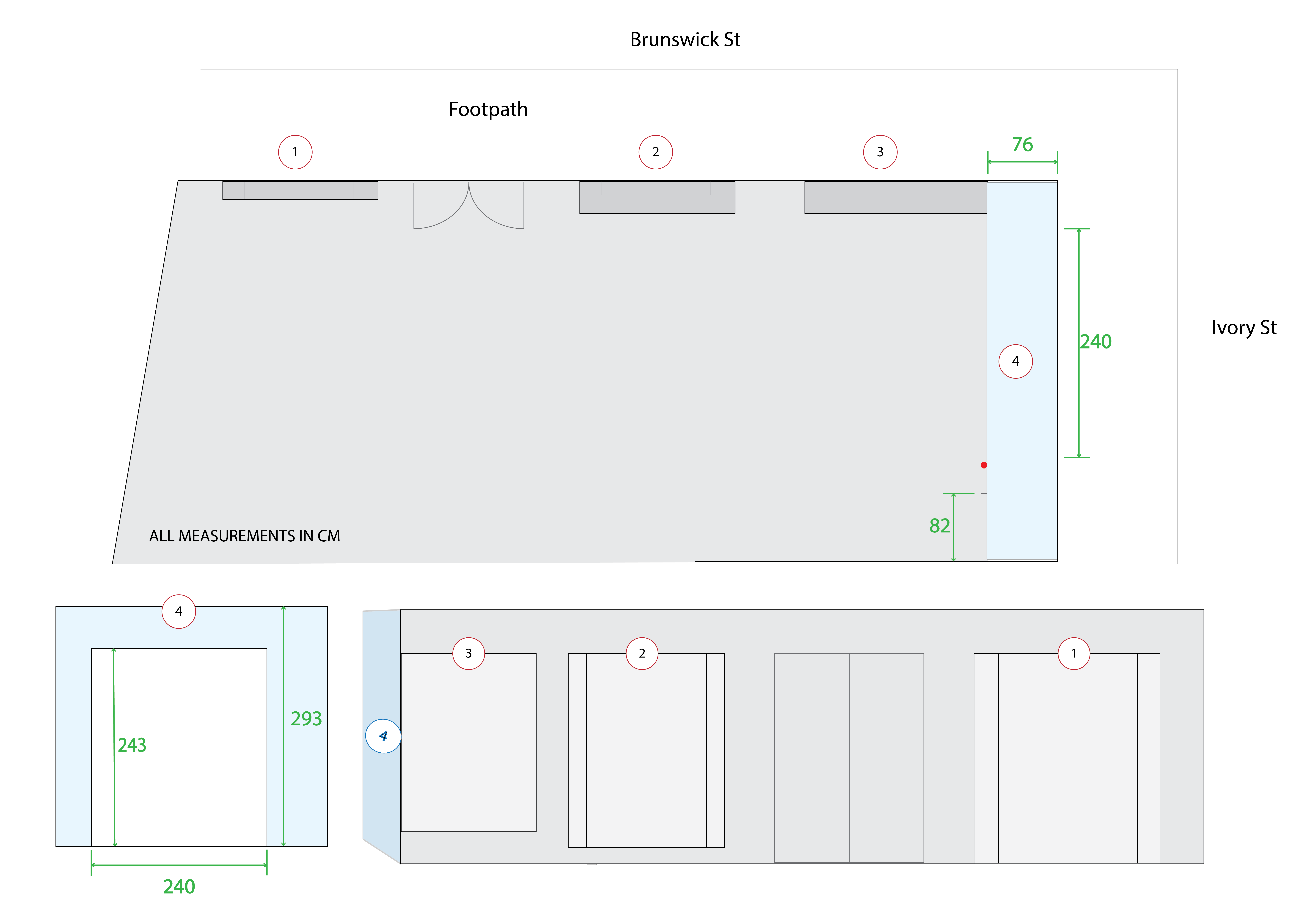 Diagram of space with dimensions