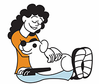 graphic of dog on woman's lap doing deep pressure therapy