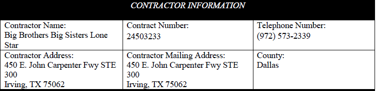 BBBS Dallas Contractor Information
