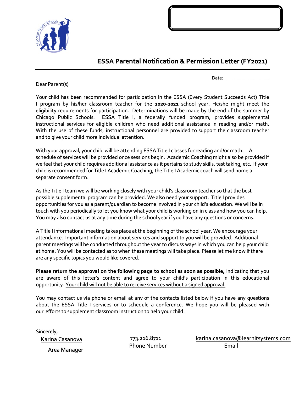Title I Letter