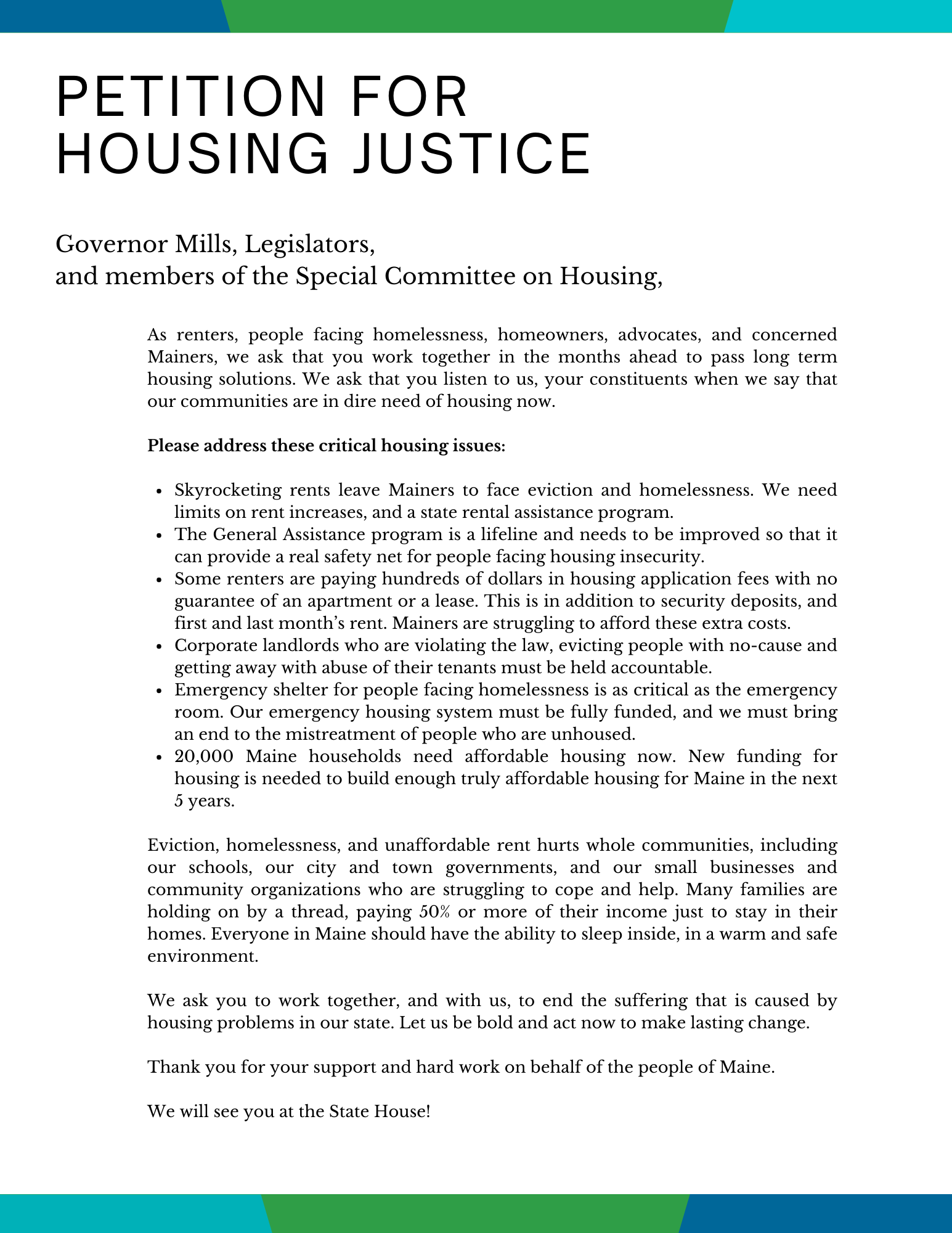 Housing Petition Letter