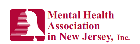 Logo of Mental Health Association in NJ, a maroon bell with a face silhoutte in the shadow of the bell.