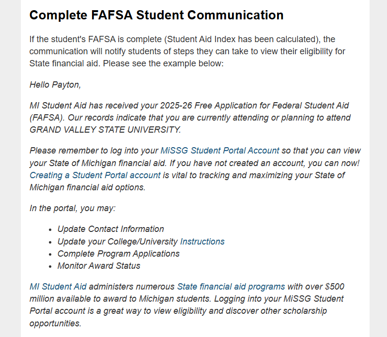 FAFSA Communication Example