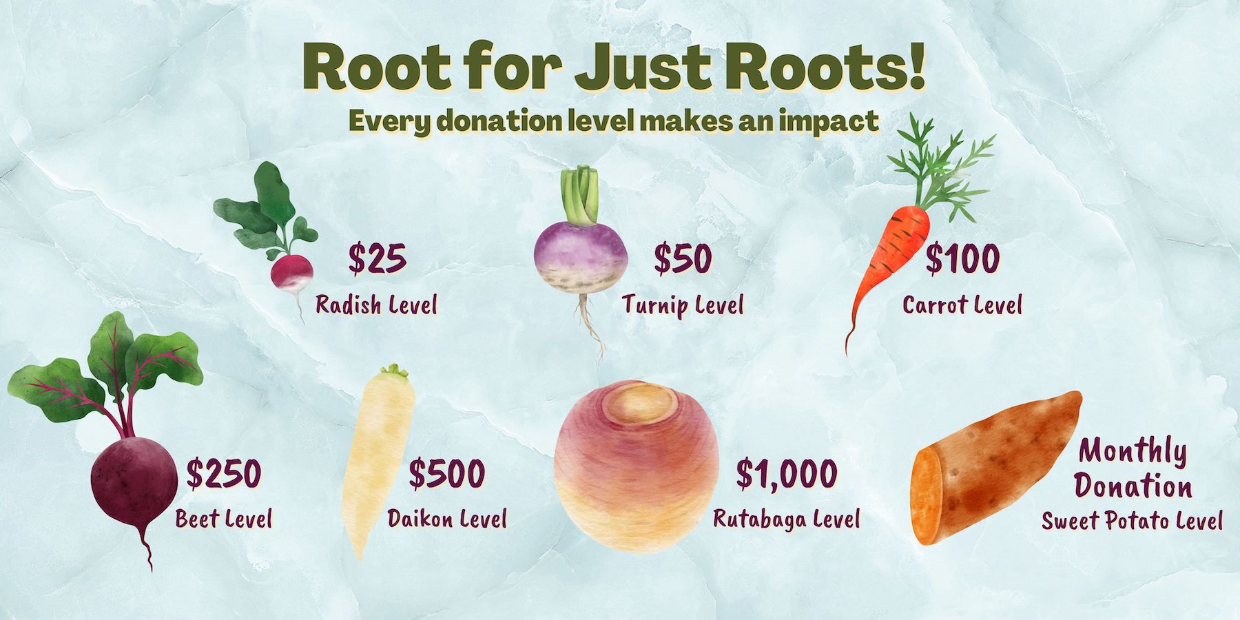 Just Roots donation levels
