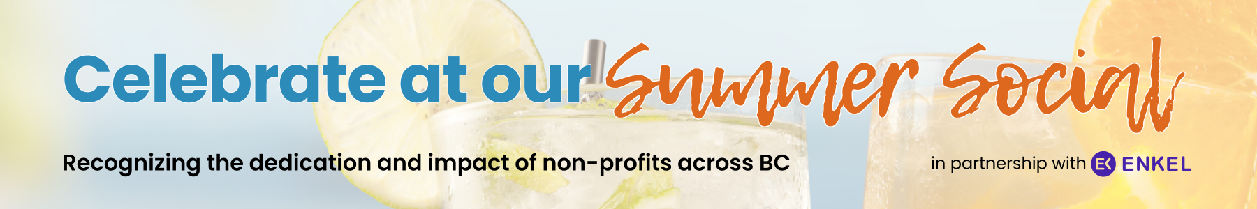 Banner advertising Vantage Point Summer Social with summer beach background