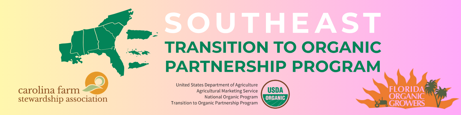 yellow and pink Southeast Transition to Organic Partnership Program (TOPP) logo