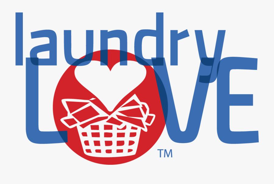 Laundry Love logo, blue letters and red laundry basket
