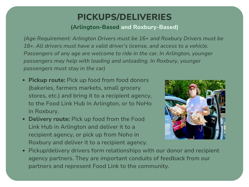 A graphic about the pick up and delivery shifts at Food Link.