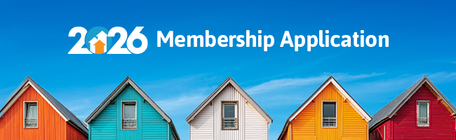 Image of roofs of houses against blue sky with text reading "2026 Membership Application"