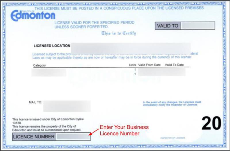 Example of a business licence